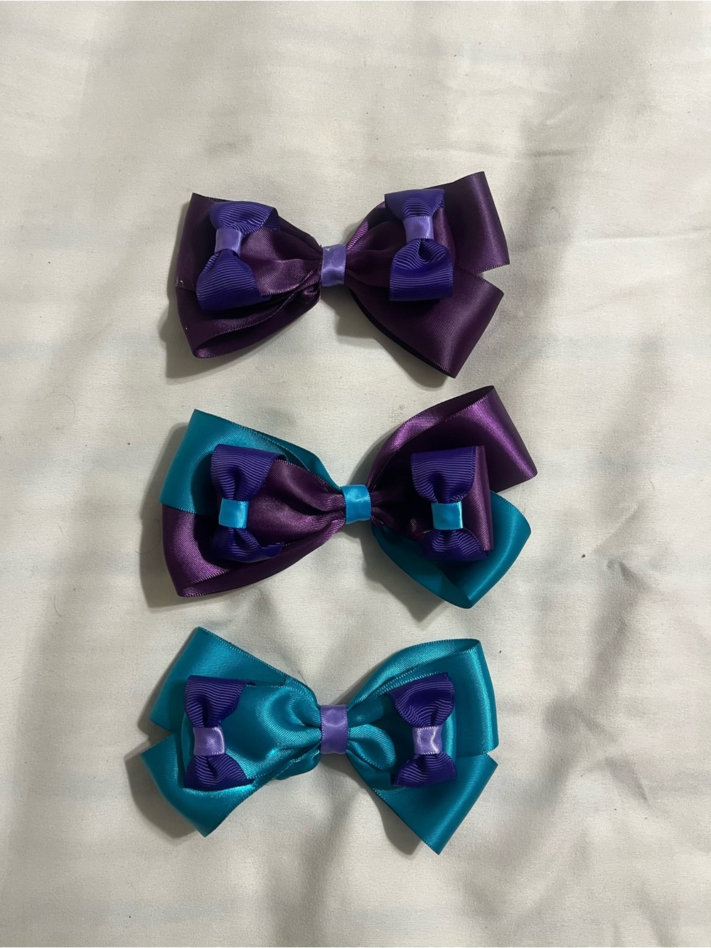 Kids Double-Layer Hair Bows in Purple and Teal - Pack of 3